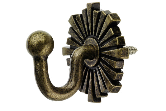 Swish Art Deco Metal Curtain Tieback Hooks (Pair) - Antique Brass