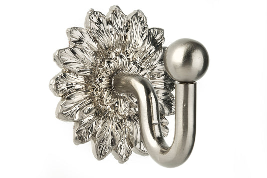 Swish Floral Metal Curtain Tieback Hooks (Pair) - Satin Steel