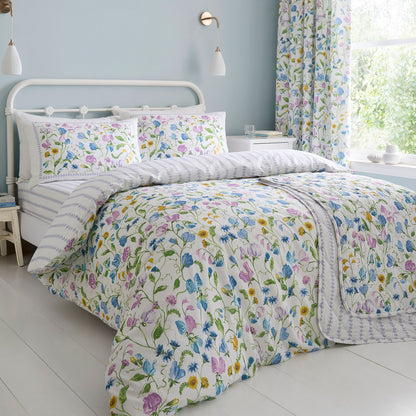 Sweetpea Floral 28cm Fitted Bed Sheet in Lilac - 28cm Fitted Bed Sheet - Dreams & Drapes