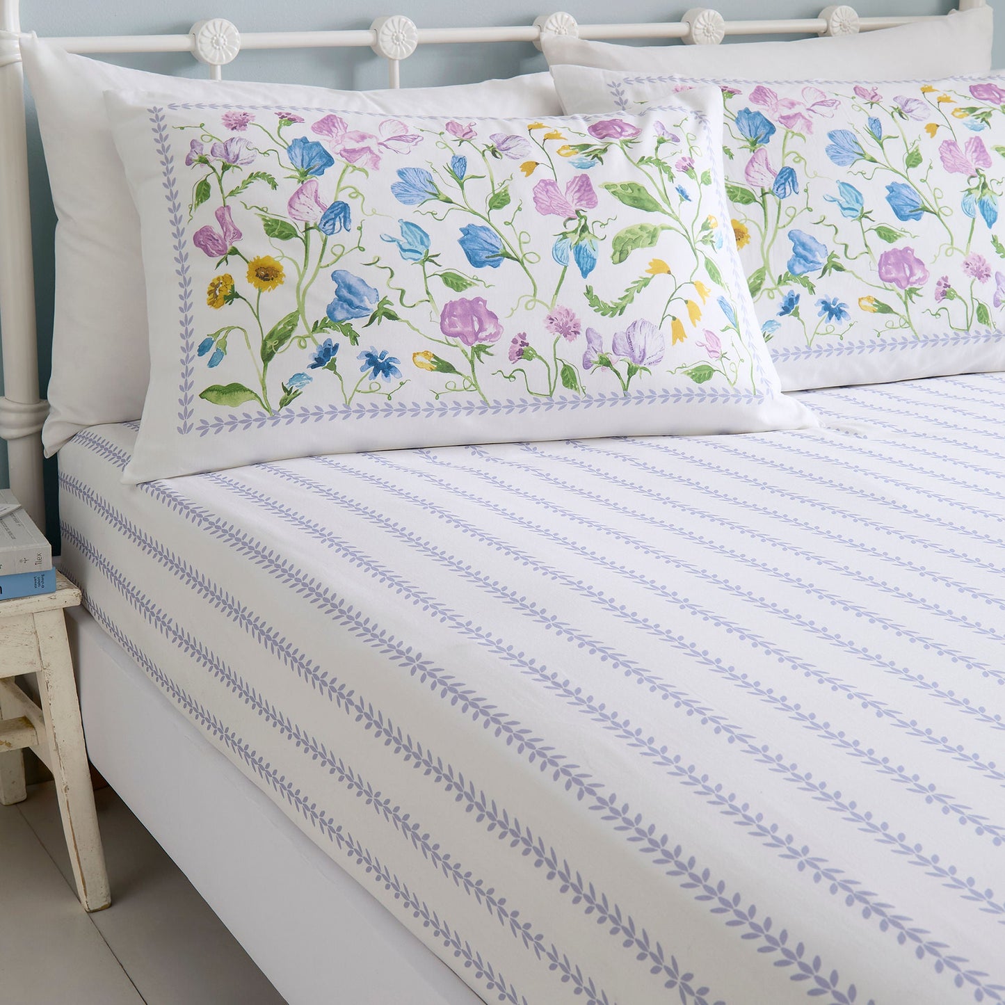 Sweetpea Floral 28cm Fitted Bed Sheet in Lilac - 28cm Fitted Bed Sheet - Dreams & Drapes