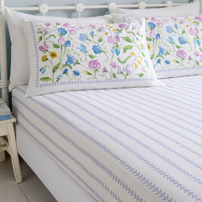 Sweetpea Floral 28cm Fitted Bed Sheet in Lilac - 28cm Fitted Bed Sheet - Dreams & Drapes