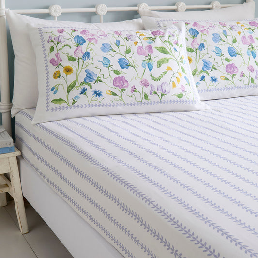 Sweetpea Floral 28cm Fitted Bed Sheet in Lilac - 28cm Fitted Bed Sheet - Dreams & Drapes