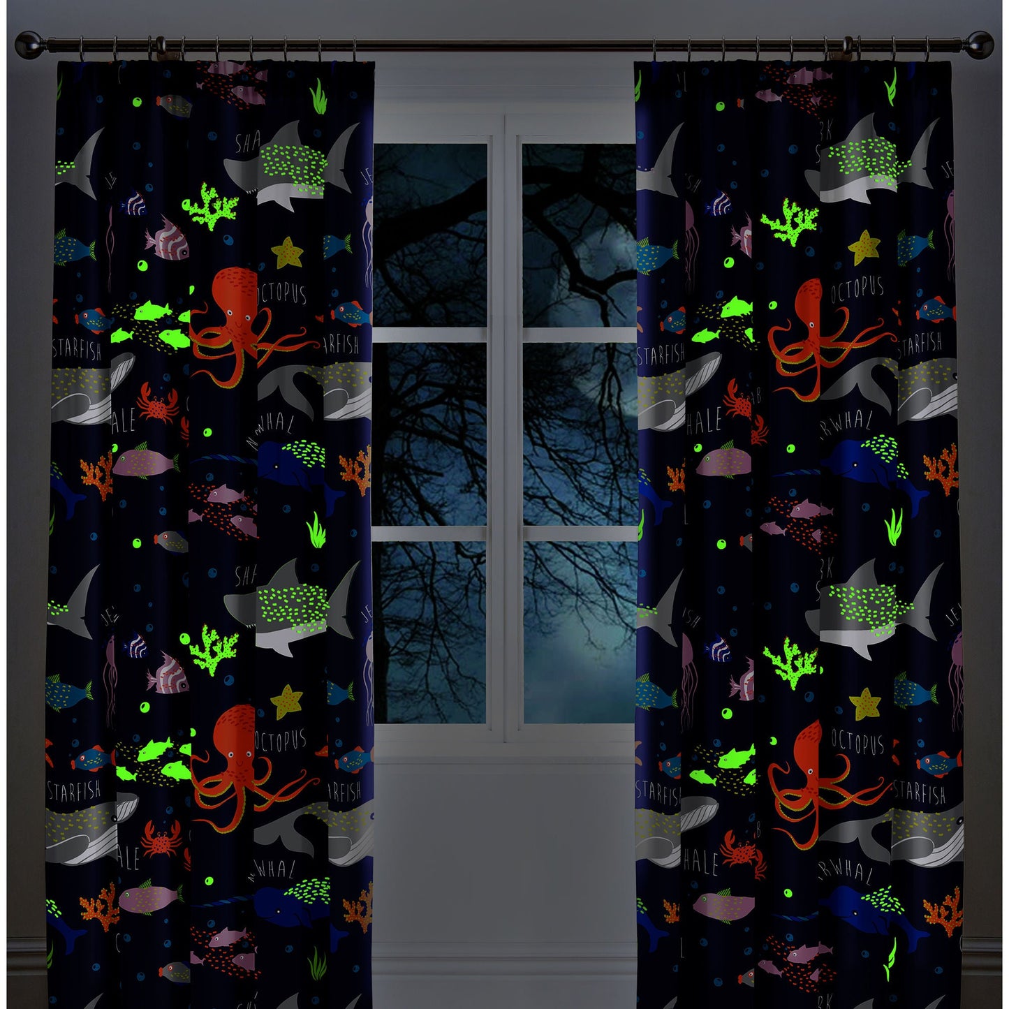 Sea Life Pair of Pencil Pleat Curtains by Bedlam in Multicolour - Pair of Pencil Pleat Curtains - Bedlam