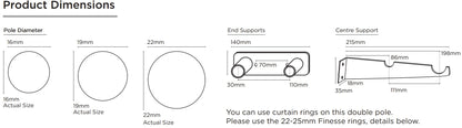 Speedy Double Layer Room Darkening 19-22mm/16-19mm Extendable Metal Curtain Pole - Satin Silver