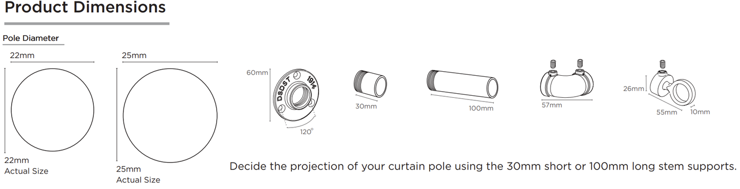 Speedy Industrial 22/25mm Extendable Metal Curtain Pole - Gunmetal