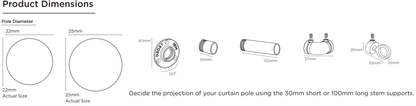 Speedy Industrial 22/25mm Extendable Metal Curtain Pole - Gunmetal