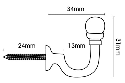 Swish Ball Metal Curtain Tieback Hooks (Pair) - Cream