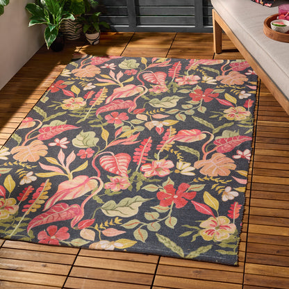 Furn Tropical Bloom Indoor/Outdoor Rug - Black