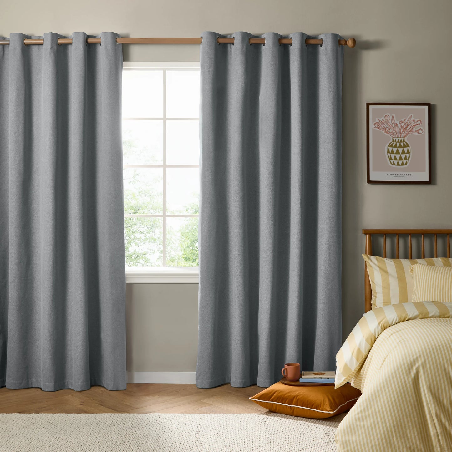 Furn Ultimate Blackout Textured Woven Eyelet Curtains - Denim
