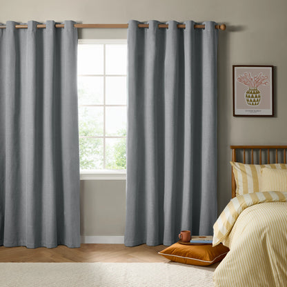 Furn Ultimate Blackout Textured Woven Eyelet Curtains - Denim