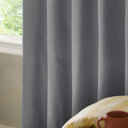 Furn Ultimate Blackout Textured Woven Eyelet Curtains - Denim