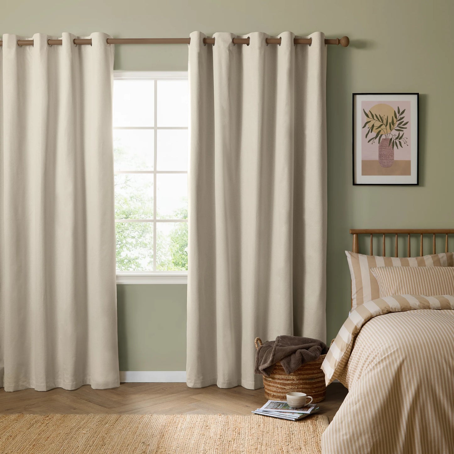 Furn Ultimate Blackout Textured Woven Eyelet Curtains - Ecru