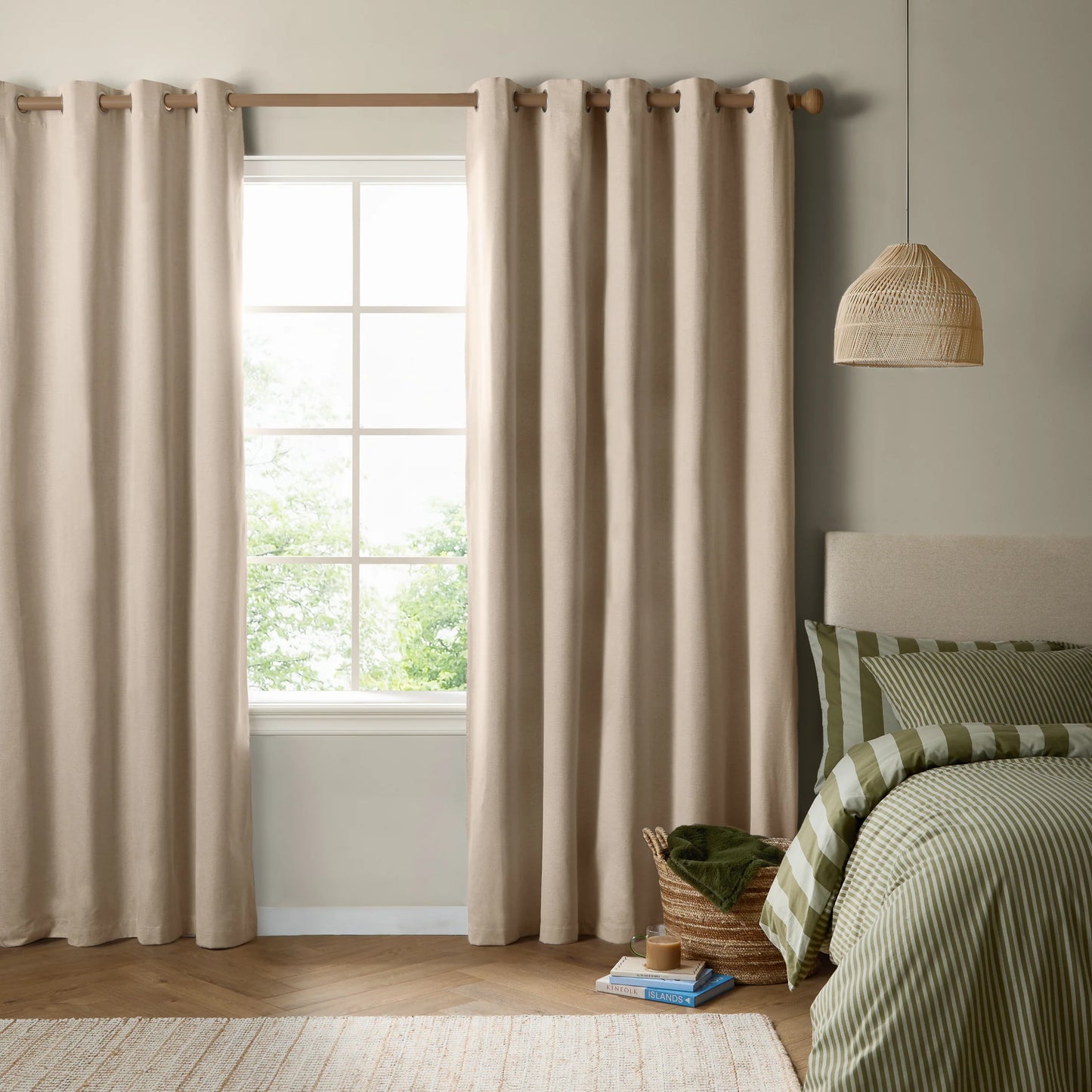 Furn Ultimate Blackout Textured Woven Eyelet Curtains - Natural