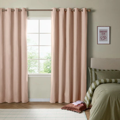Furn Ultimate Blackout Textured Woven Eyelet Curtains - Pink