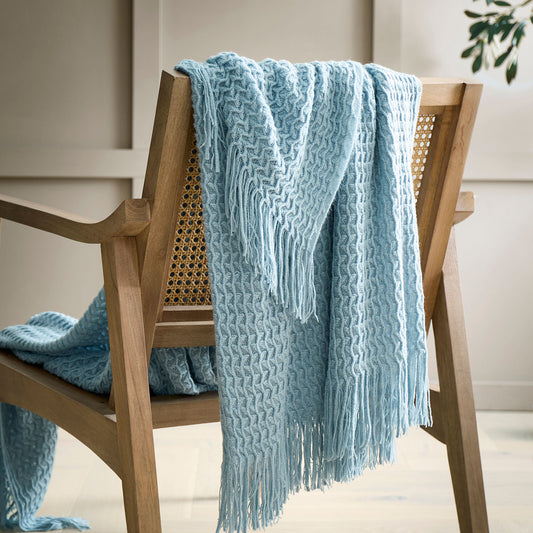Textured Knit Throw in Blue 130 x 180cm - Throw - Appletree