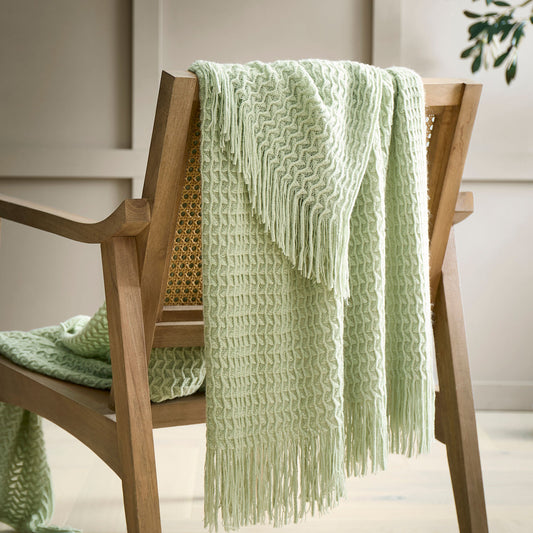 Textured Knit Throw in Green 130 x 180cm - Throw - Appletree