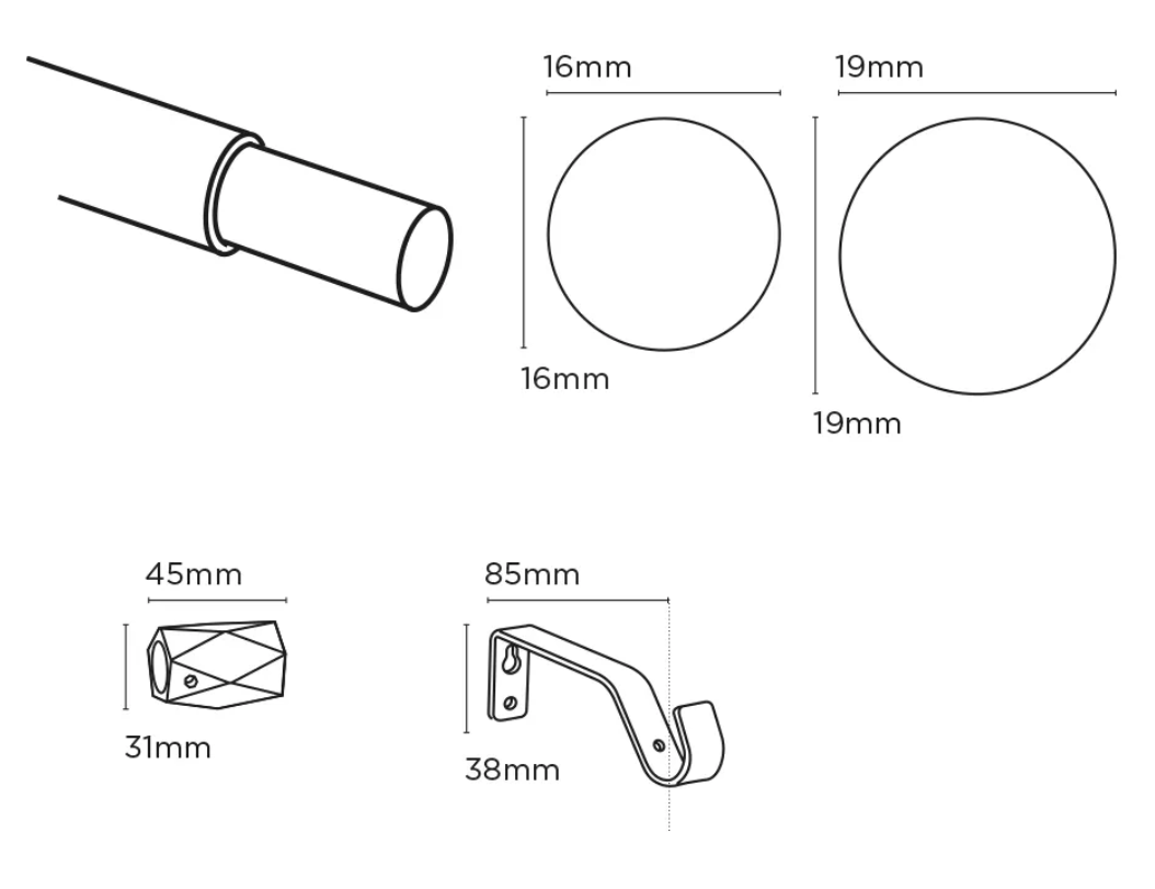 Speedy Tetra Eyelet 16/19mm Extendable Metal Curtain Pole - Gold