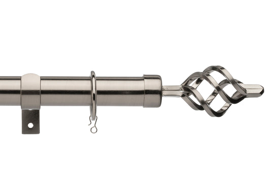 Universal Cage 28mm Metal Curtain Pole - Satin Steel