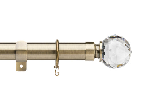 Universal Faceted Ball 28mm Metal Curtain Pole - Antique Brass