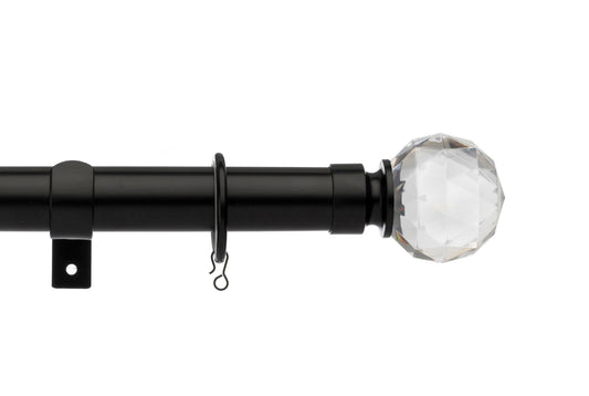 Universal Faceted Ball 28mm Metal Curtain Pole - Black