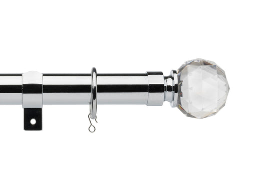 Universal Faceted Ball 28mm Metal Curtain Pole - Chrome