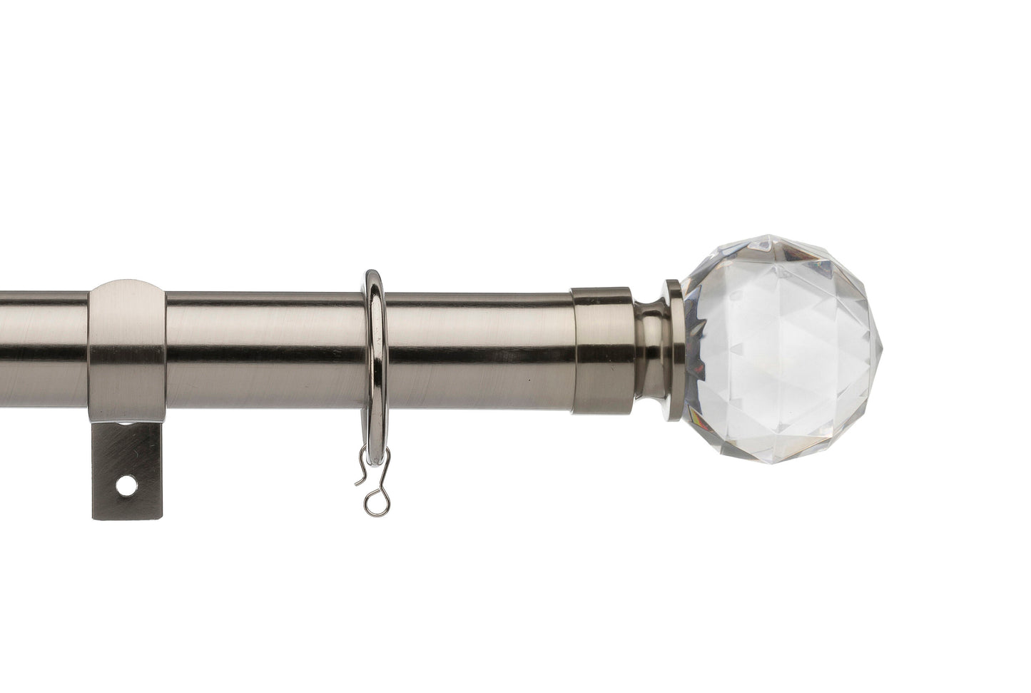 Universal Faceted Ball 28mm Metal Curtain Pole - Satin Steel