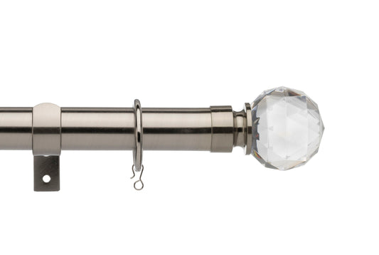 Universal Faceted Ball 28mm Metal Curtain Pole - Satin Steel