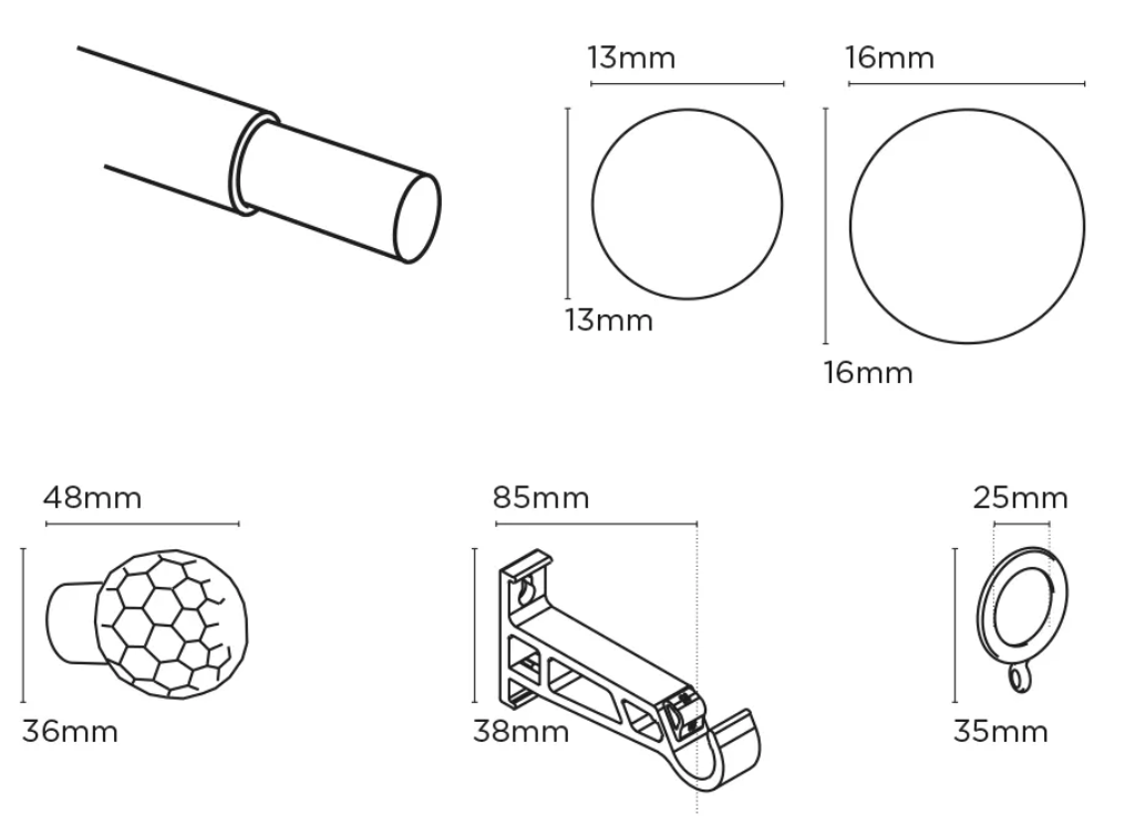 Speedy Simply Acrylic Ball 13/16mm Extendable Metal Curtain Pole - Black