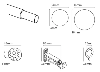 Speedy Simply Acrylic Ball 13/16mm Extendable Metal Curtain Pole - Black