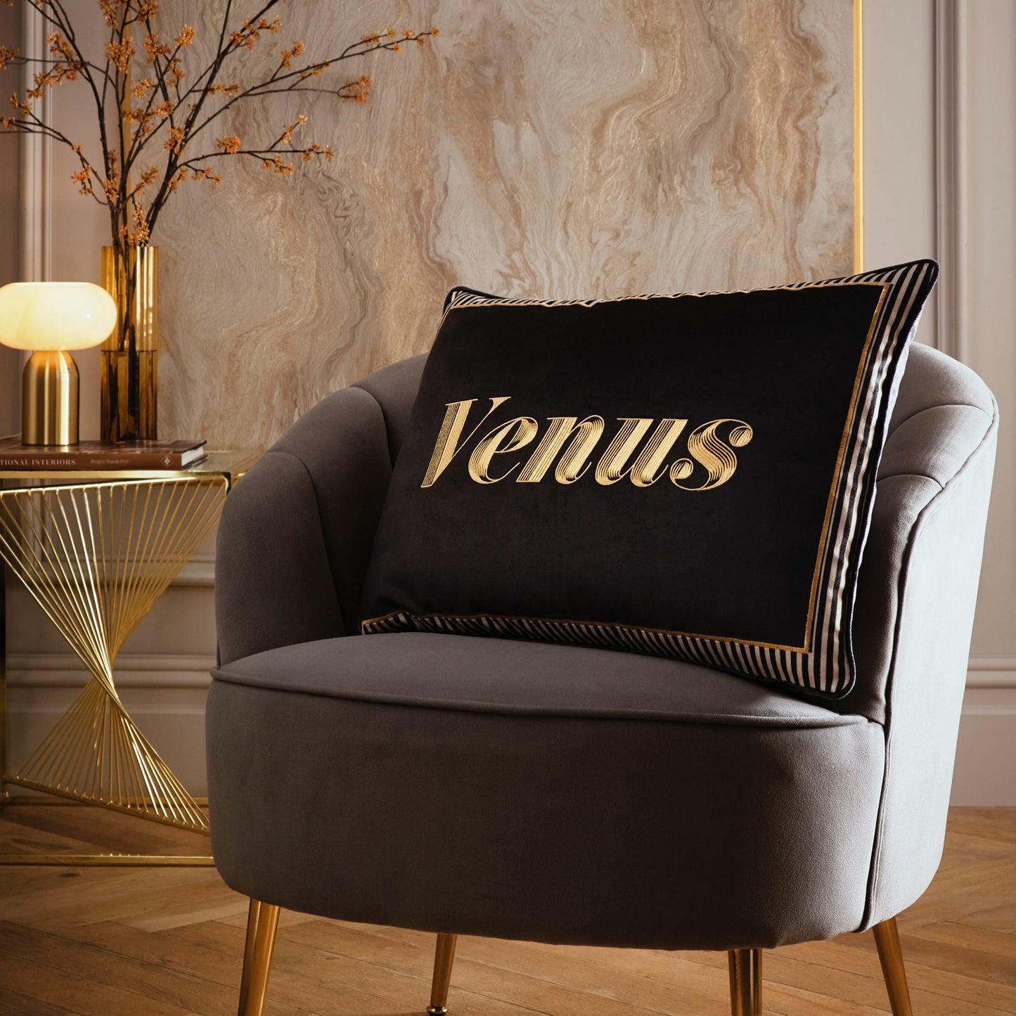 Venus Signature Cushion in Black 40 x 60cm - Cushion - Laurence Llewelyn-Bowen