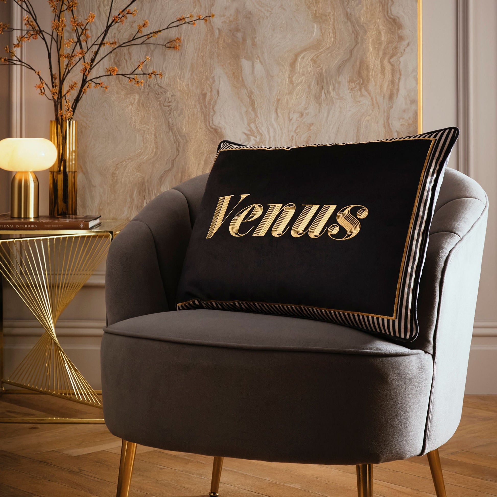 Venus Signature Cushion in Black 40 x 60cm - Cushion - Laurence Llewelyn-Bowen