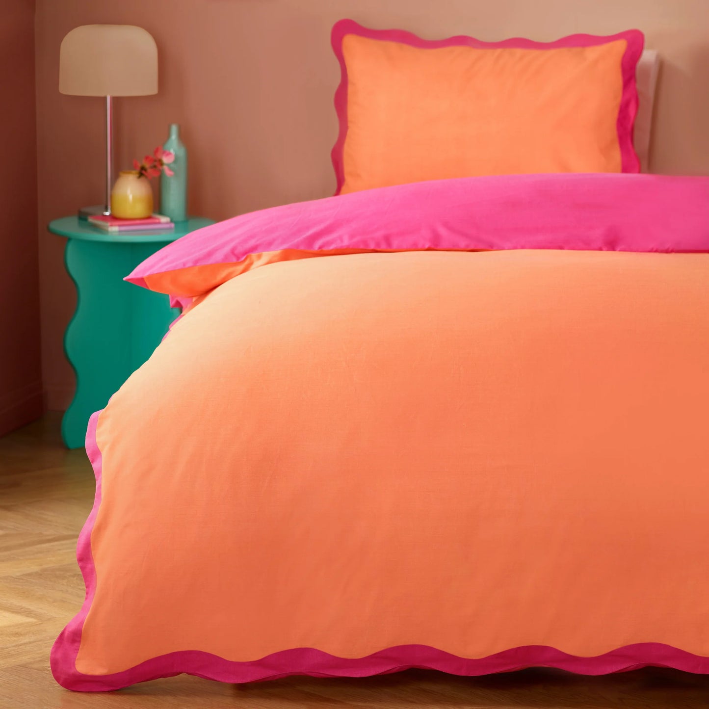 Furn Wiggle Scallop Duvet Cover Set - Coral/Pink