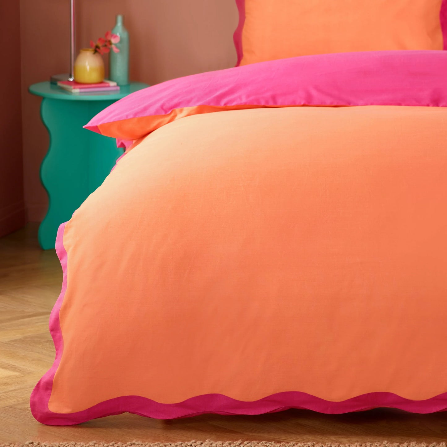 Furn Wiggle Scallop Duvet Cover Set - Coral/Pink