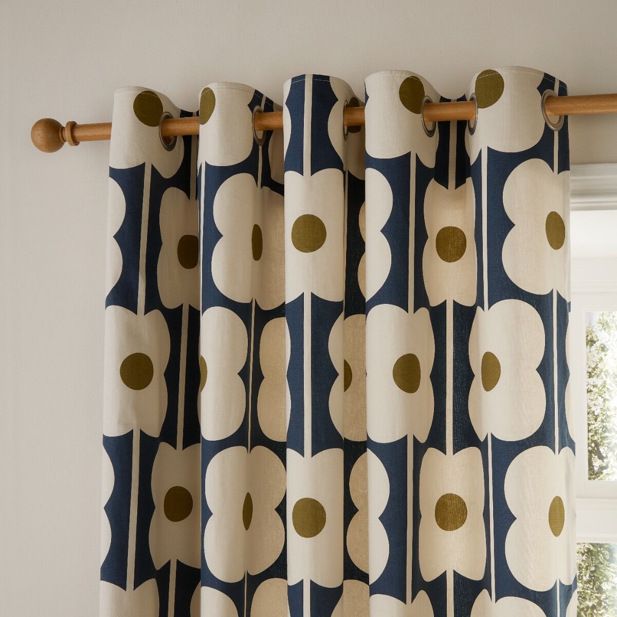 Orla Kiely Abacus Flower Eyelet Curtains - Navy