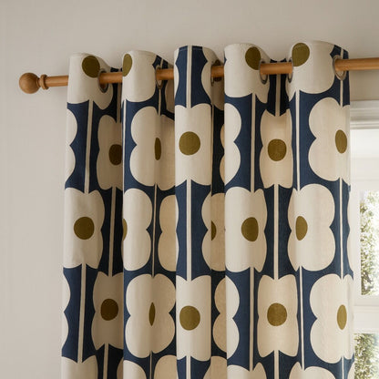 Orla Kiely Abacus Flower Eyelet Curtains - Navy