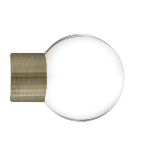 Jones Strand Clear Ball 35mm Metal Curtain Pole Finials (Pair) - Burnished Brass