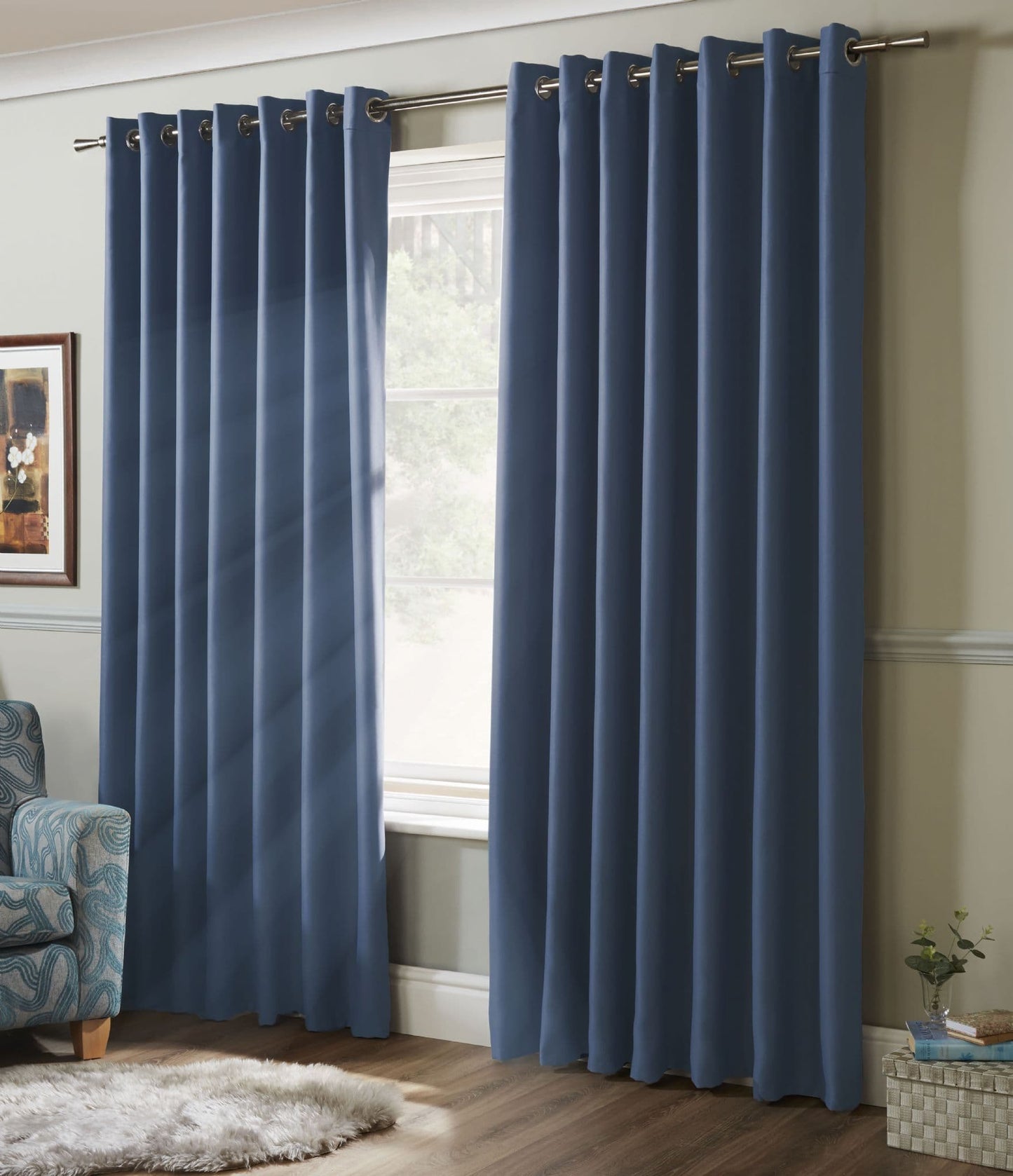 Alan Symonds 100% Blackout Eyelet Curtains - Blue