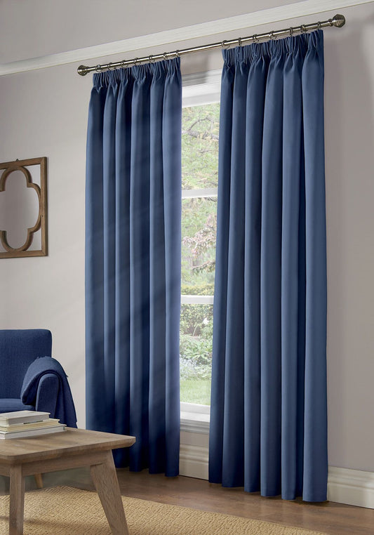 Alan Symonds 100% Blackout Pencil Pleat Curtains - Blue