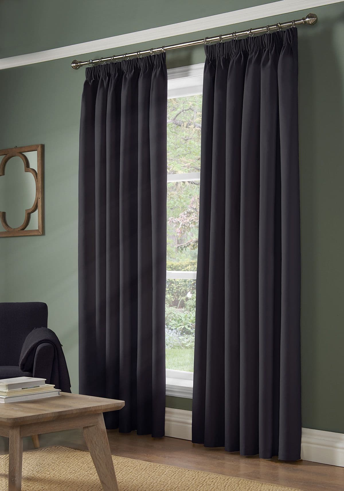 Alan Symonds 100% Blackout Pencil Pleat Curtains - Charcoal