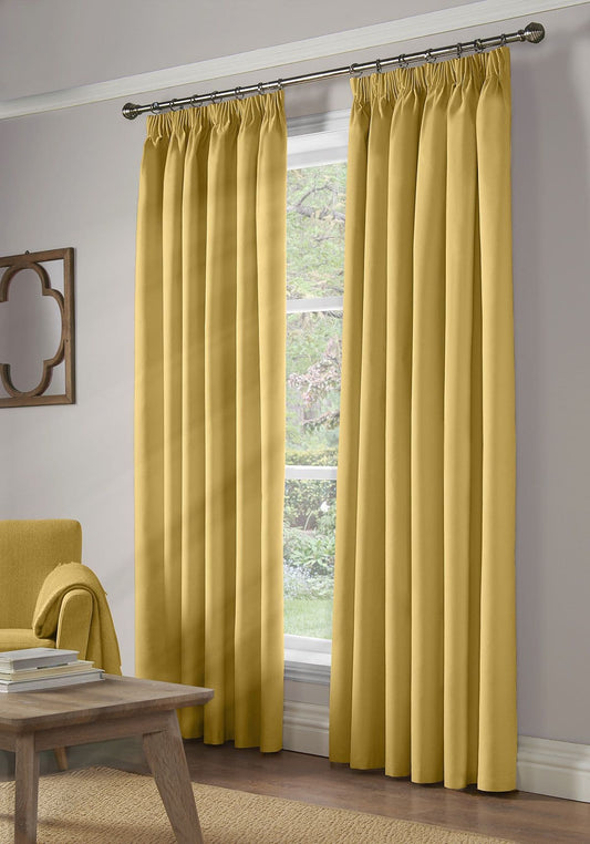 Alan Symonds 100% Blackout Pencil Pleat Curtains - Ochre