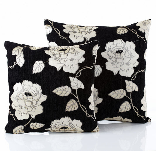 Alan Symonds Chenille Rose Filled Cushion - Black