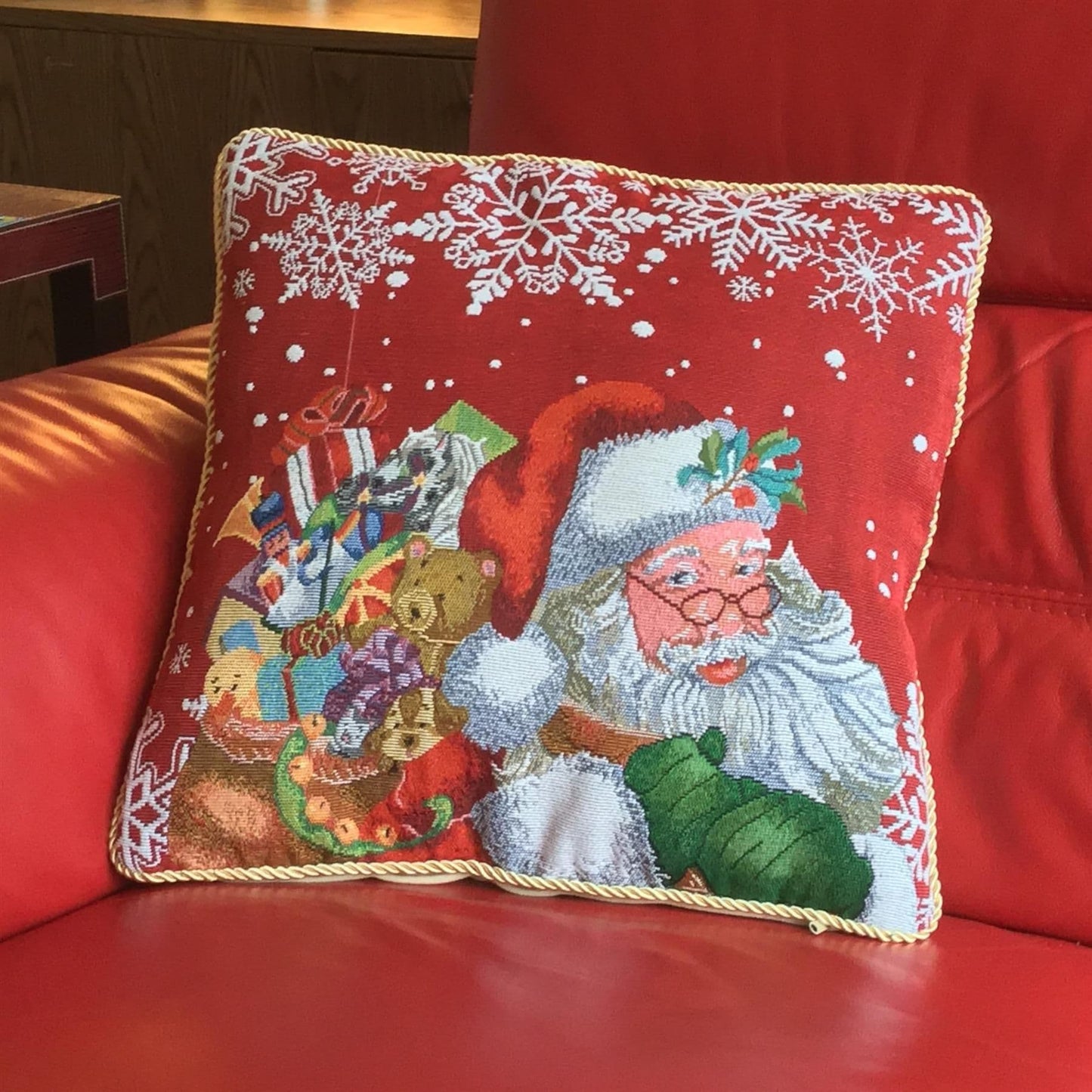 Alan Symonds Christmas Tapestry Santa Gifts Filled Cushion