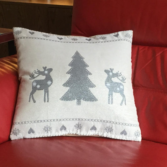 Alan Symonds Christmas Tapestry Tree Deer Filled Cushion