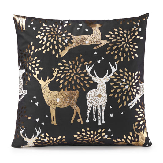 Alan Symonds Christmas Velvet Reindeer Gold Filled Cushion