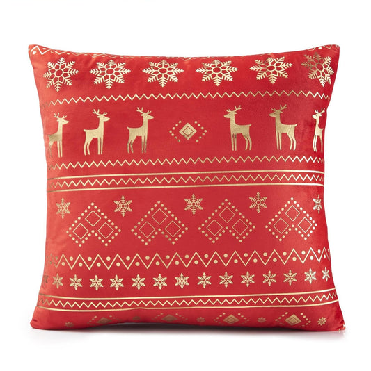 Alan Symonds Christmas Velvet Reindeer Red/Gold Filled Cushion