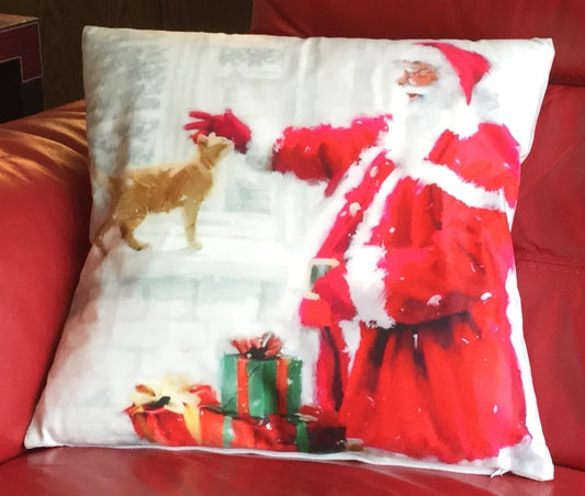 Alan Symonds Christmas Velvet Santa Cat Filled Cushion