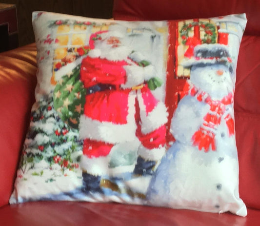 Alan Symonds Christmas Velvet Santa House Filled Cushion