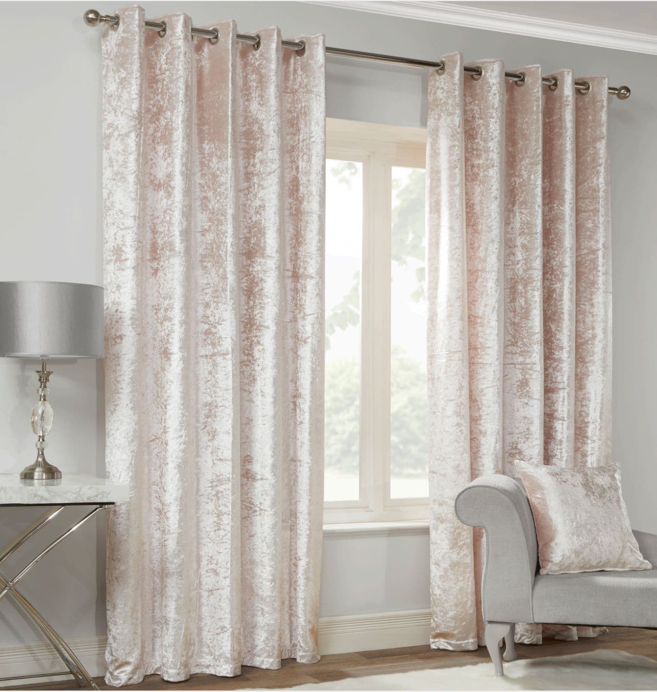 Alan Symonds Crushed Velvet Eyelet Curtains - Blush