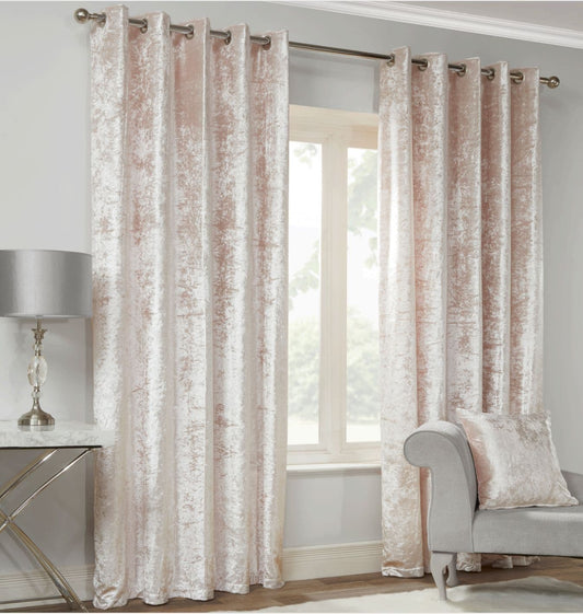 Alan Symonds Crushed Velvet Eyelet Curtains - Blush
