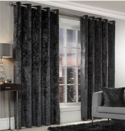Alan Symonds Crushed Velvet Eyelet Curtains - Charcoal